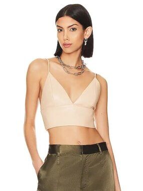 Alice + Olivia Carli Faux Leather Bra Top – Beige – Size 4
